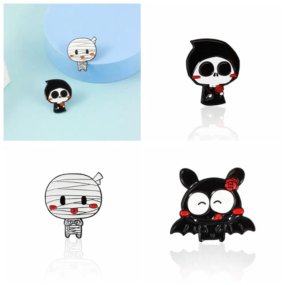 أزياء سبائك هالوين الجمجمة الخفافيش دبوس شخصيات الكرتون المينا لطيف الهيكل العظمي شبح بروش الشرير معالج السيدات #2