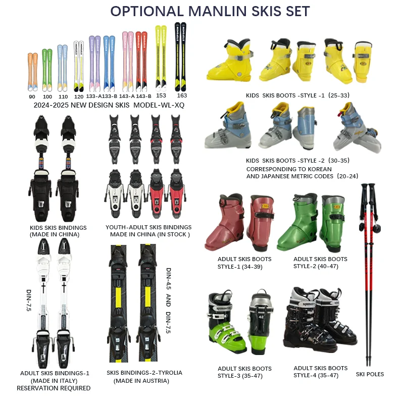 Zhengzhou Ski and Snowboard Manufacturer Full Skiing Equipment Set Adult Skis Bindings Boots with Four Ratchet Buckles