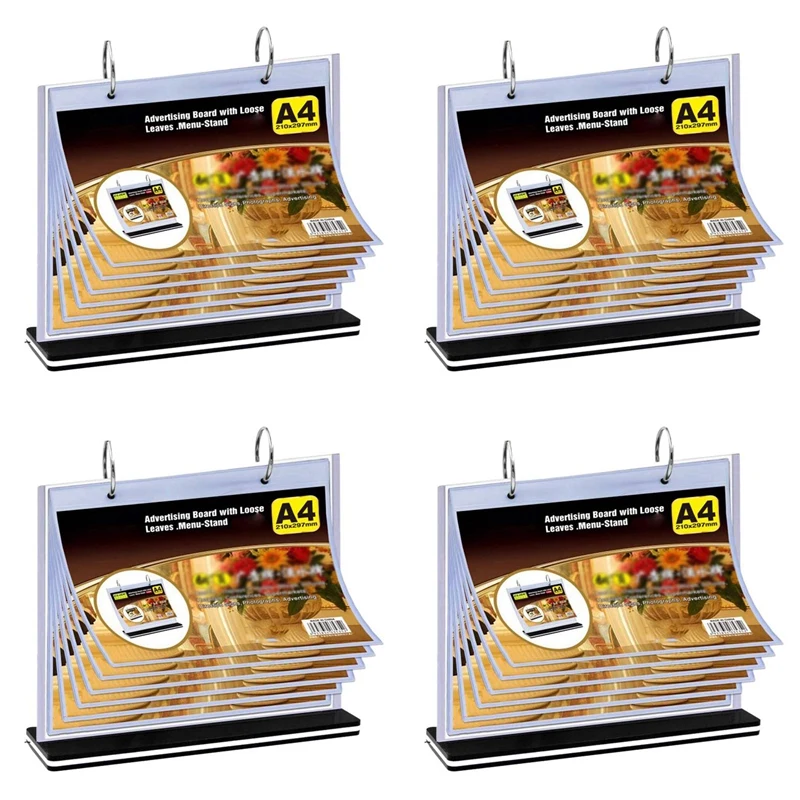 

4X A4 Flip Table Menu Stand Multi-Page Table Card Rack Menu Display Stand Menu Holder