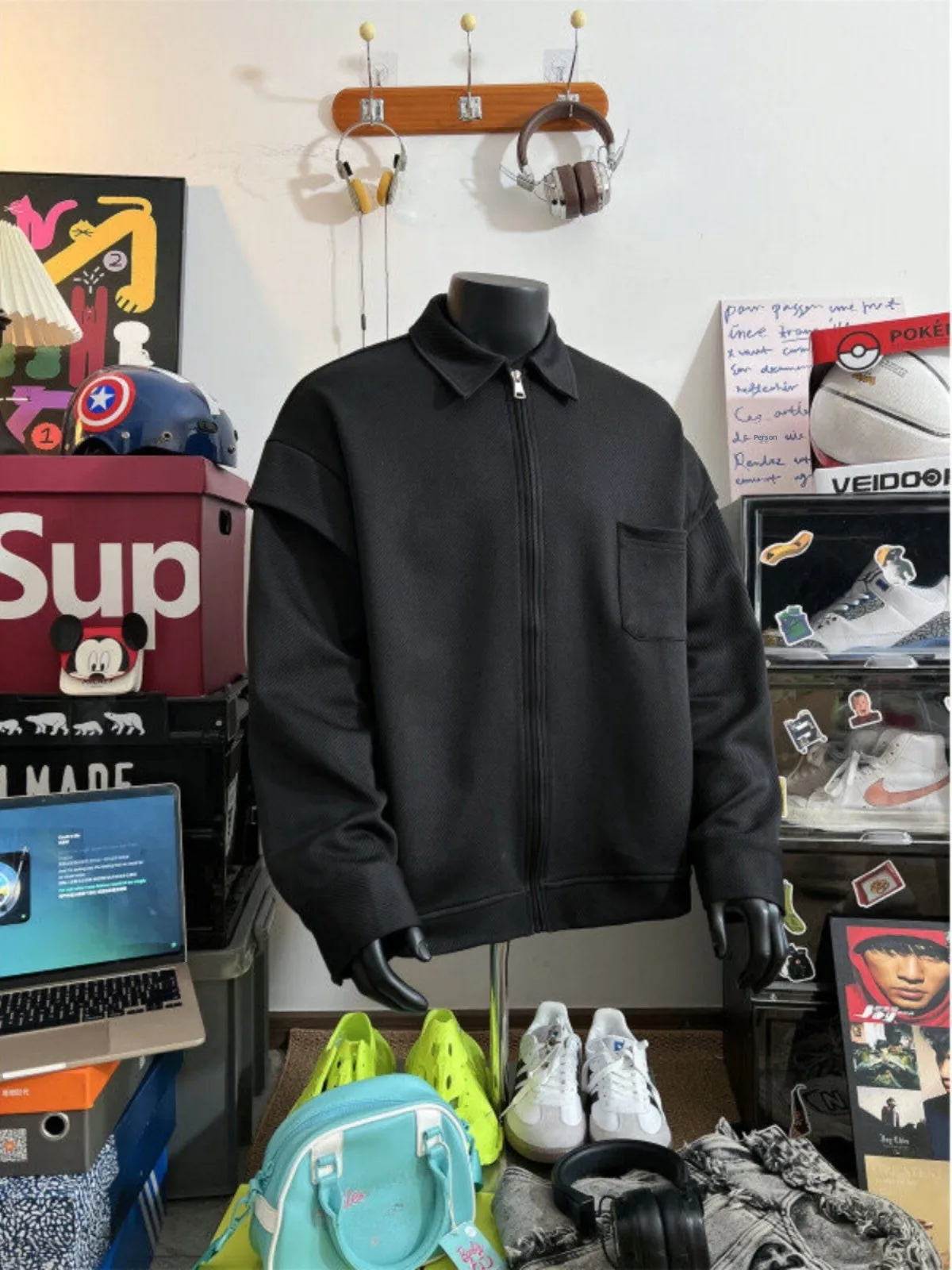 

Bla ort Padded oulder Flip Collar Jaet Men Spring New Cleanfit Trendy American Sle Workwear Coat Youth ular Jean...