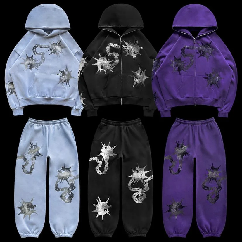 HOT Fashionable fashion brand rhinestone loose hoodie Y2K hip-hop streetwear casual hoodie men's and women's cardigan top