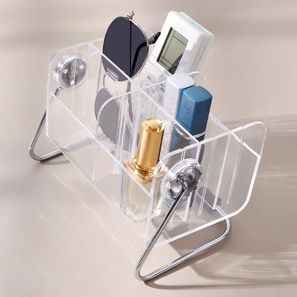 

Multi-Grid Acrylic Remote Controller Organizer Desktop Storage Box For Home Office Metal Base Skincare Container