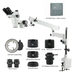 Simul-Focale 6.7X-45X Zoom continuo Trinoculare Setero Microscopio Braccio articolato Morsetto Treppiede Laboratorio industriale Rilevamento medico