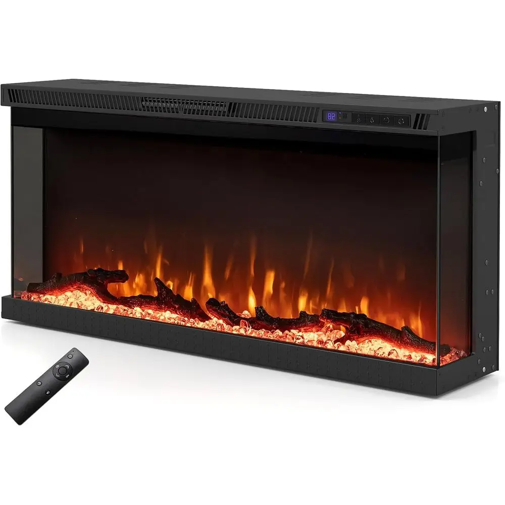 

36 Wall-Mounted 3-Sided Electric Fireplace with 12 Colors, 5 Brightness Levels, 8-Hour Timer, Remote Control for Living Rooms
