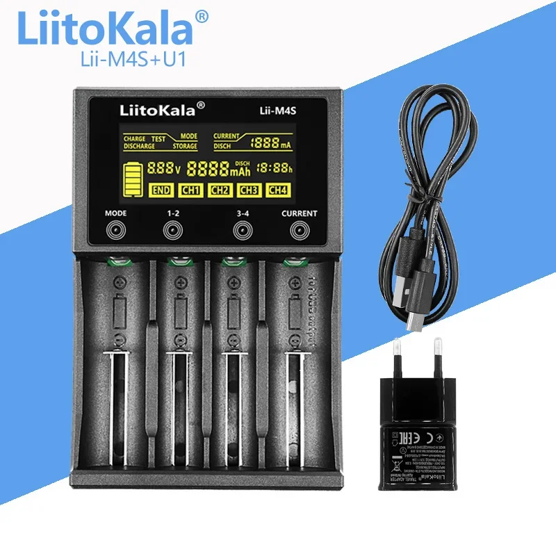 

1-5PCS LiitoKala Lii-M4S+U1 18650 Smart Charger LCD Display For 26650 21700 32650 18500 20700 16340 CR123A AA AAA Battery