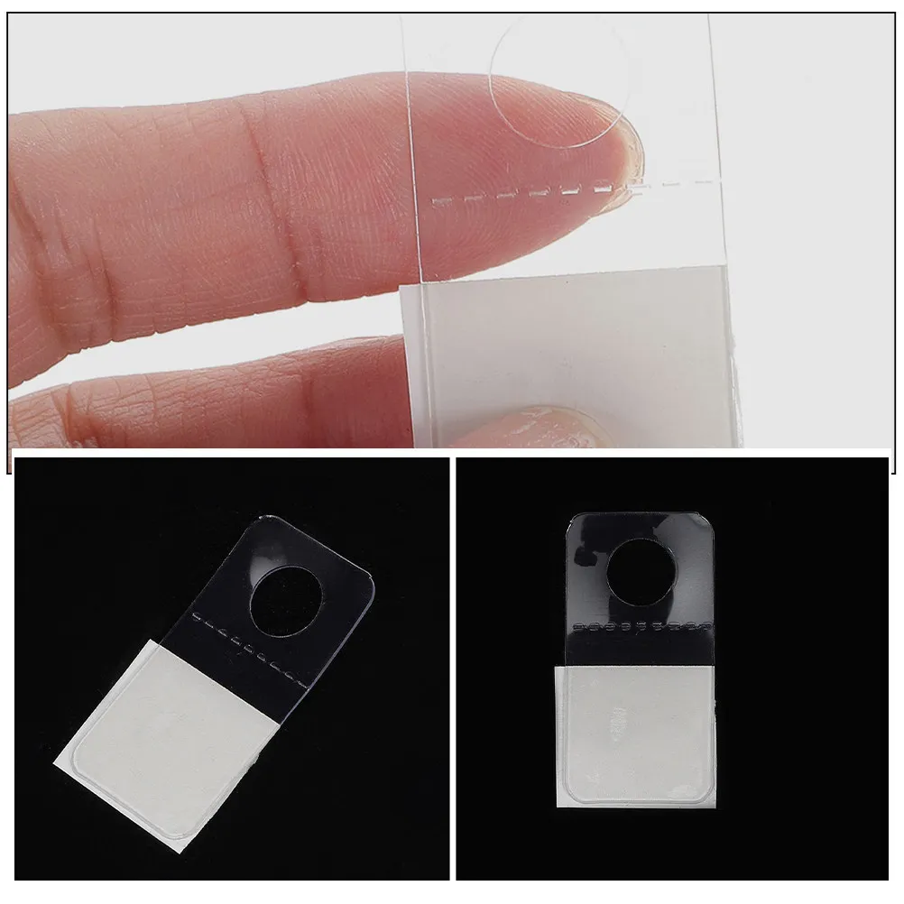 300Pcs Transparent PVC Hang Tags with Round Holes Self Adhesive Hanging Tabs for Retail Business Display Versatile Clear Plastic