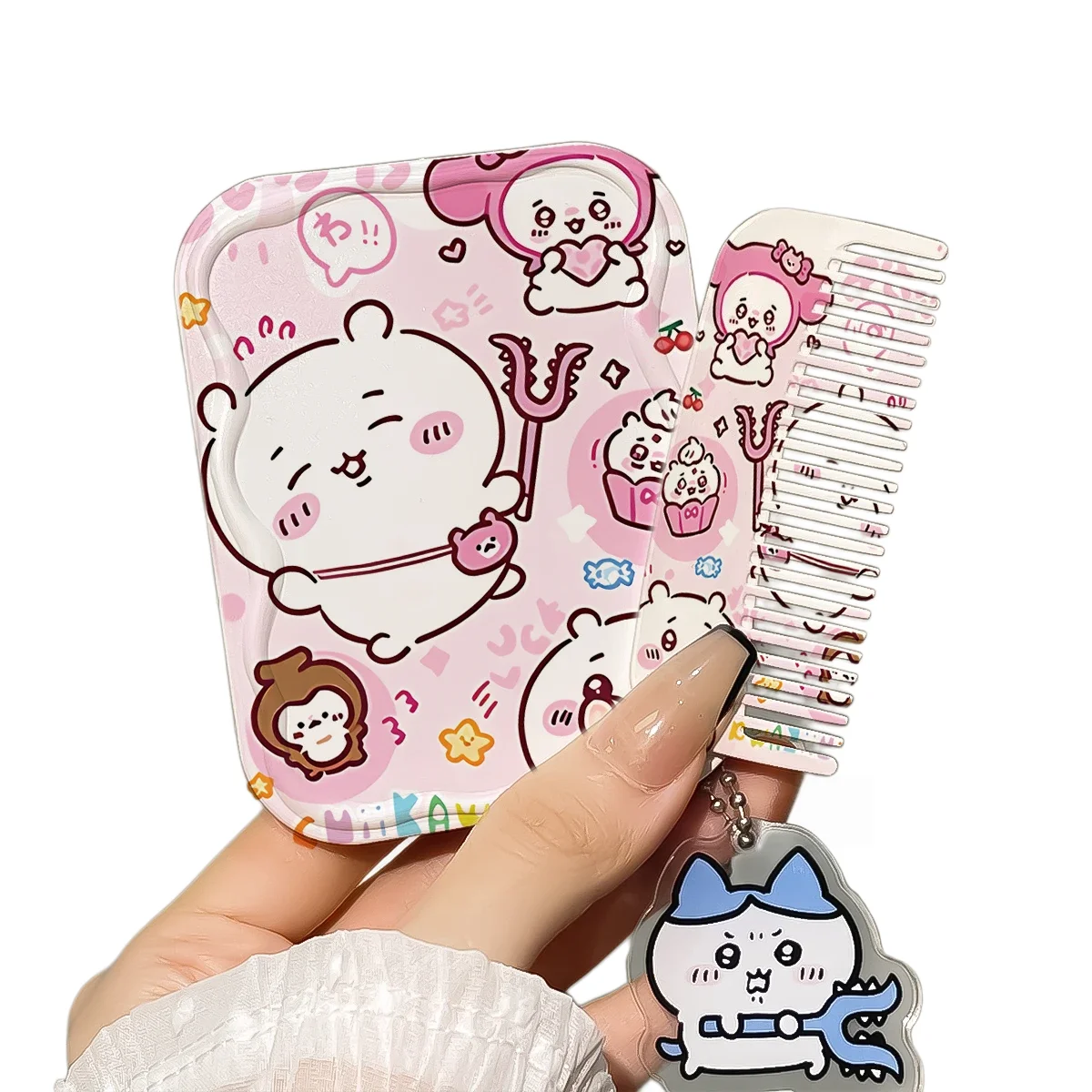 Anime Cosplay Costume Accessory Kawaii Chiikawa Folding Mirror Comb Mini Travel Makeup Hair Comb for Girls Hachiware Usagi
