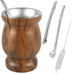 Yerba Mate Cup Natural Gourd/Tea Cup Set 304 Stainless Steel Coffee Water Mate Cup With Bombillas and Cleaning Brush