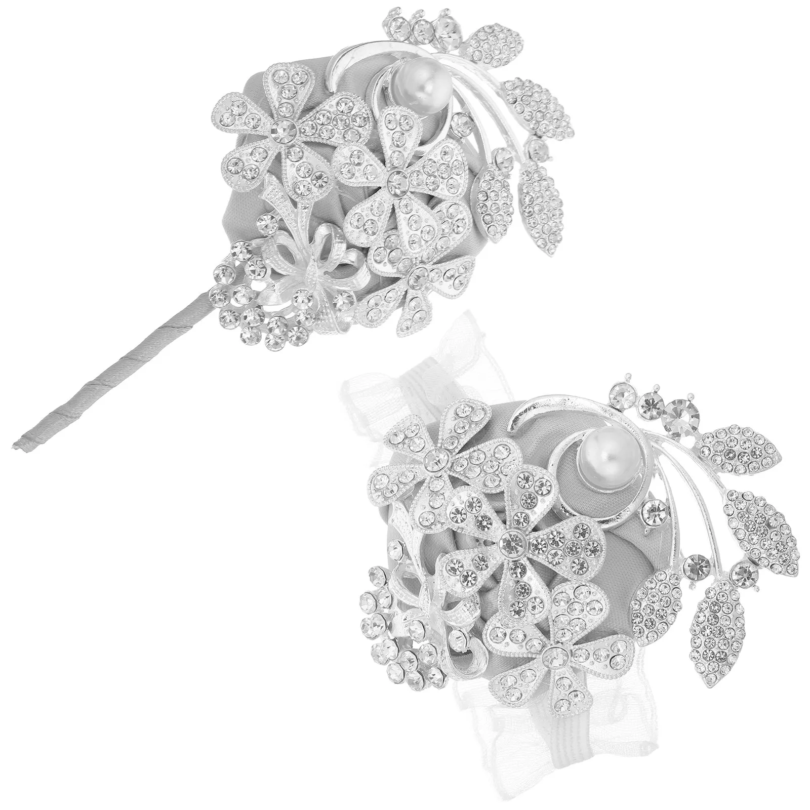 

1Set Rhinestone Corsage Wristlet Cloth Flower Bracelet Bridal Bridesmaids Wedding Prom Elegant Hand Flower Decoration