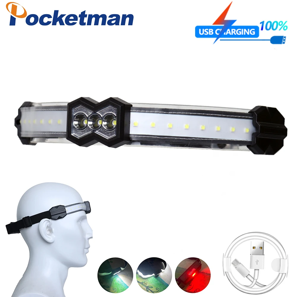 

LED Lighting Headlamp With LED+COB Lamp Beads Rechargeable Hiking Fishing Camping Powerful glare Headlight Portable Lights