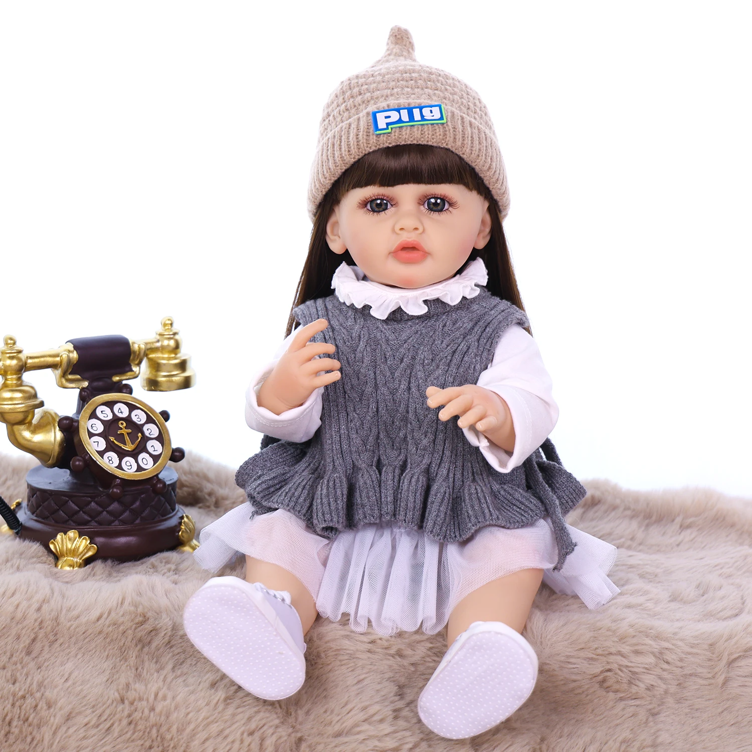 

KEIUMI 55CM Reborn Baby Doll Soft Silicone Vinyl Fashionably Realistic Skin Washable Babies Toy Children Companion Gift