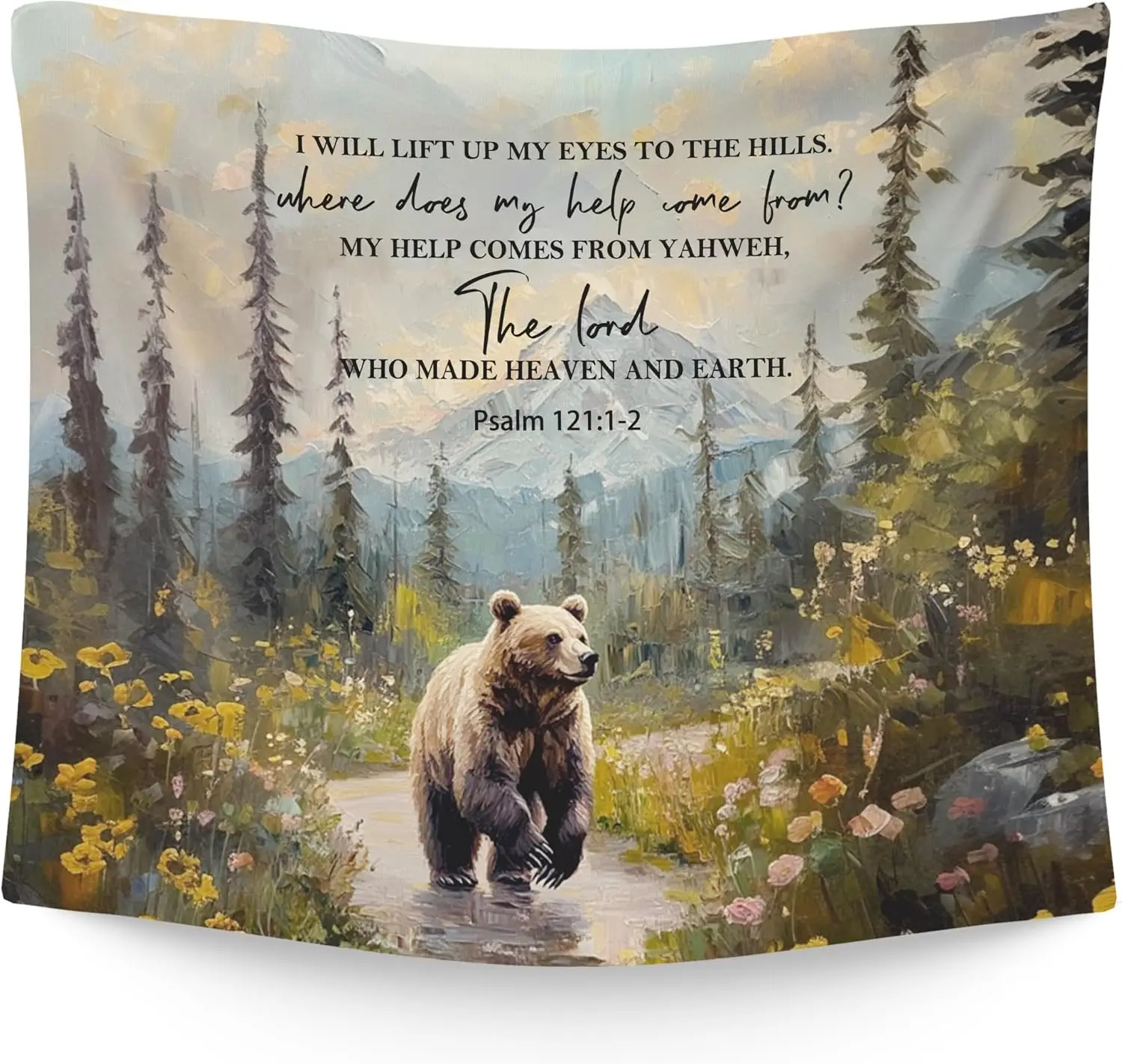 Bear Forest Tapestry Wall Decor Christian Scripture Bible Verse Nature Room Hanging Art Polyester Home Gift