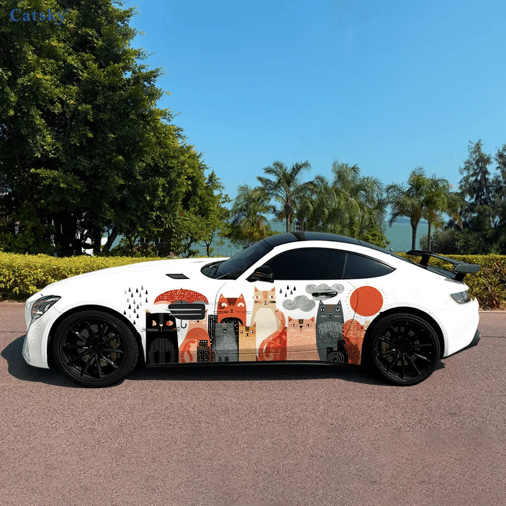 

Whimsical Cartoon Cat Car Side Sticker Decoration, PVC Waterproof Scratch Resistant Decal, Car Protection, Auto Accessories Gift