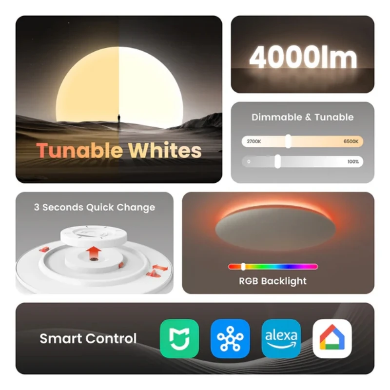 Yeelight Arwen Ceiling Light 450C/550C RGB Backlight WiFi Connection 6500K Voice Assistant Compatible App Mi Home Google Alexa