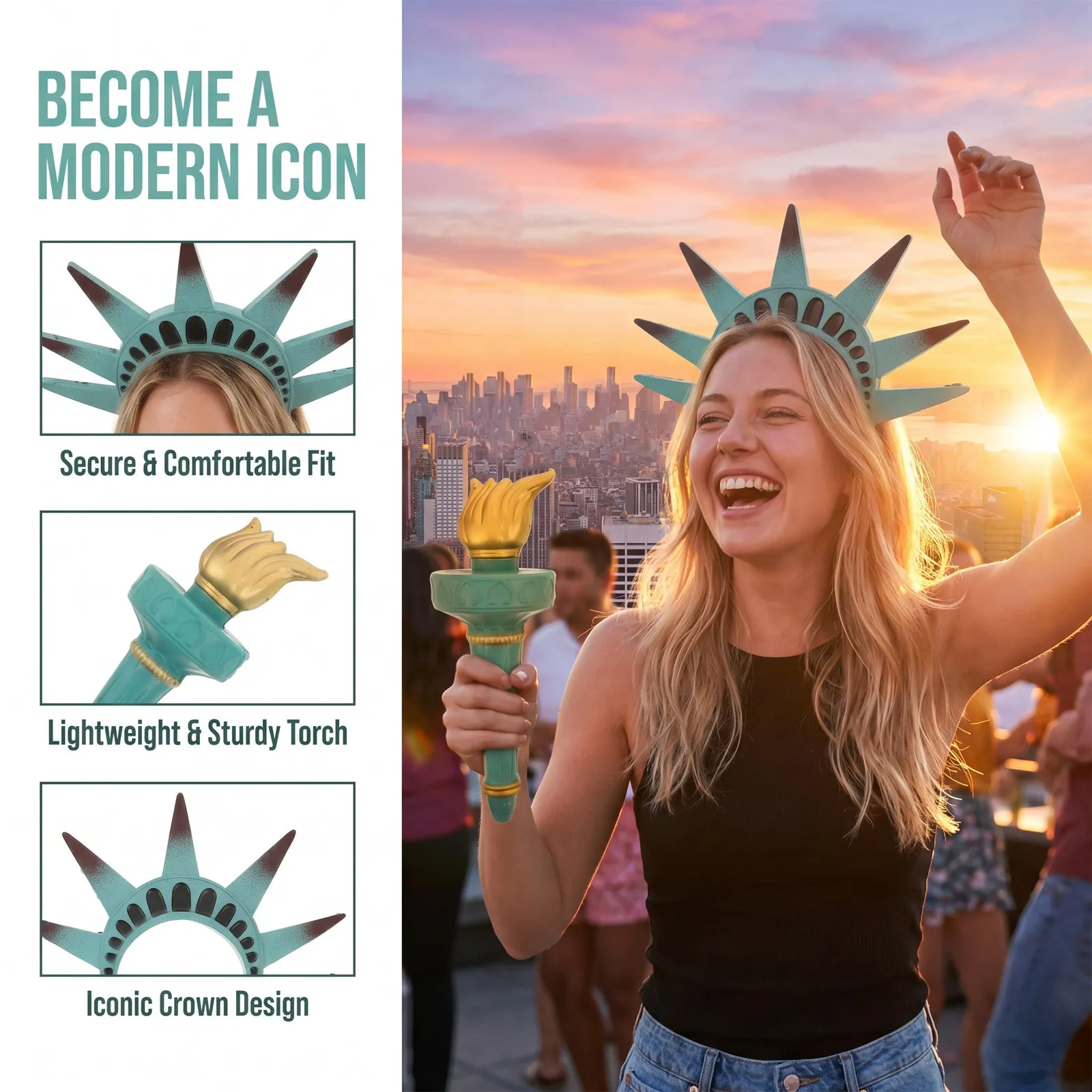 1Set Statue of Liberty Crown Headband Torch Costume Accessory for Independence Day 4Th of July Halloween Liberty