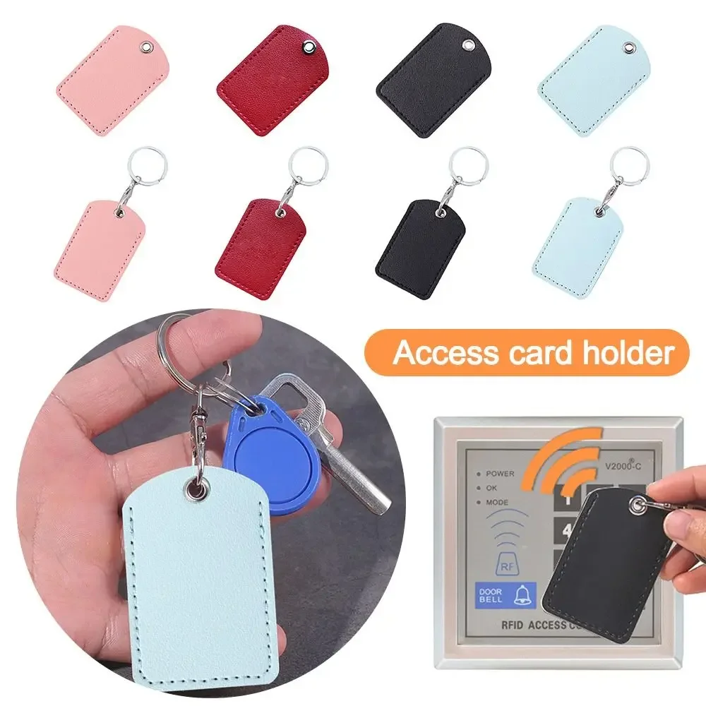 Useful Protective Card Sleeve With Keychain PU Leather Badge Card Holders Rectangle Key Pouch For Airtag