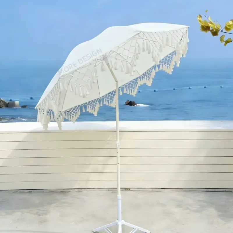 Natural Beach Style Casual Light White Triangle Woven Fringe Sunshade Outdoor Beach Umbrella