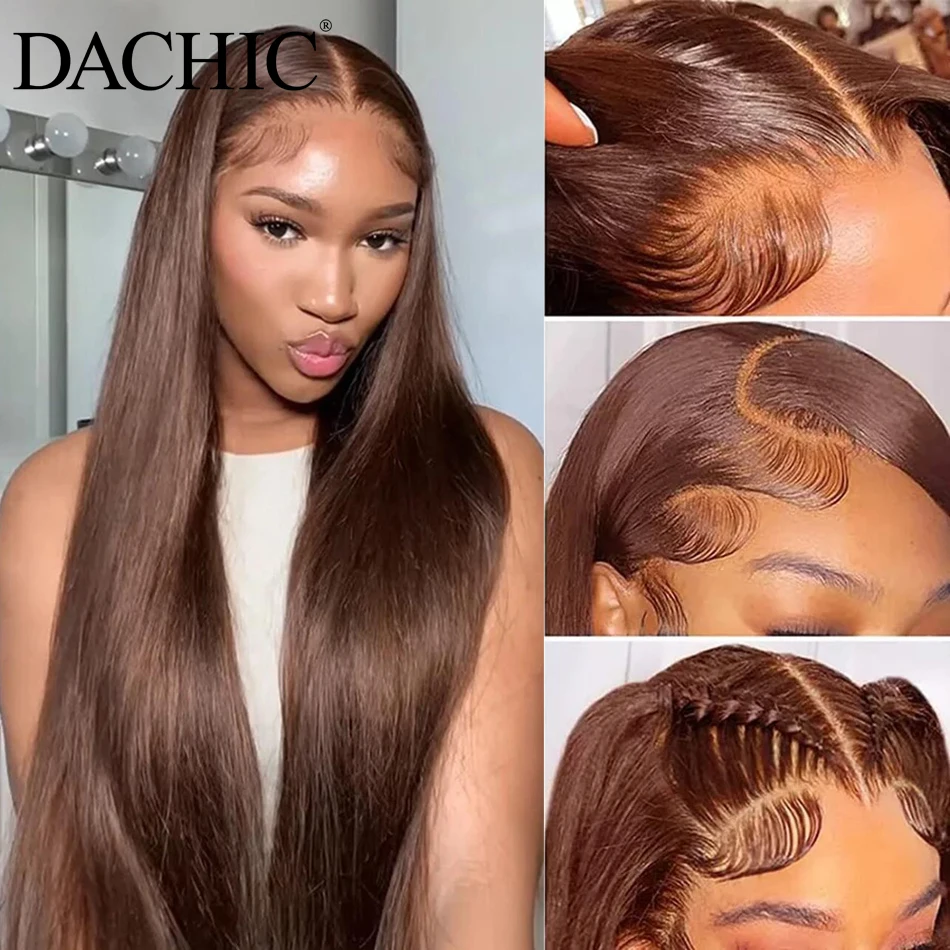 4# Chocolate Brown Colored Human Hair Frontal Wigs 13x4 Lace Front Human Hair Wigs HD Lace Frontal Colored Human Hair Wigs