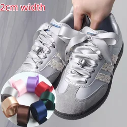 1 Pair Width 2cm Satin Silk Ribbon Shoelaces Rainbow Color Flat Laces For Sneaker Sport Casual Leather Shoes Strings