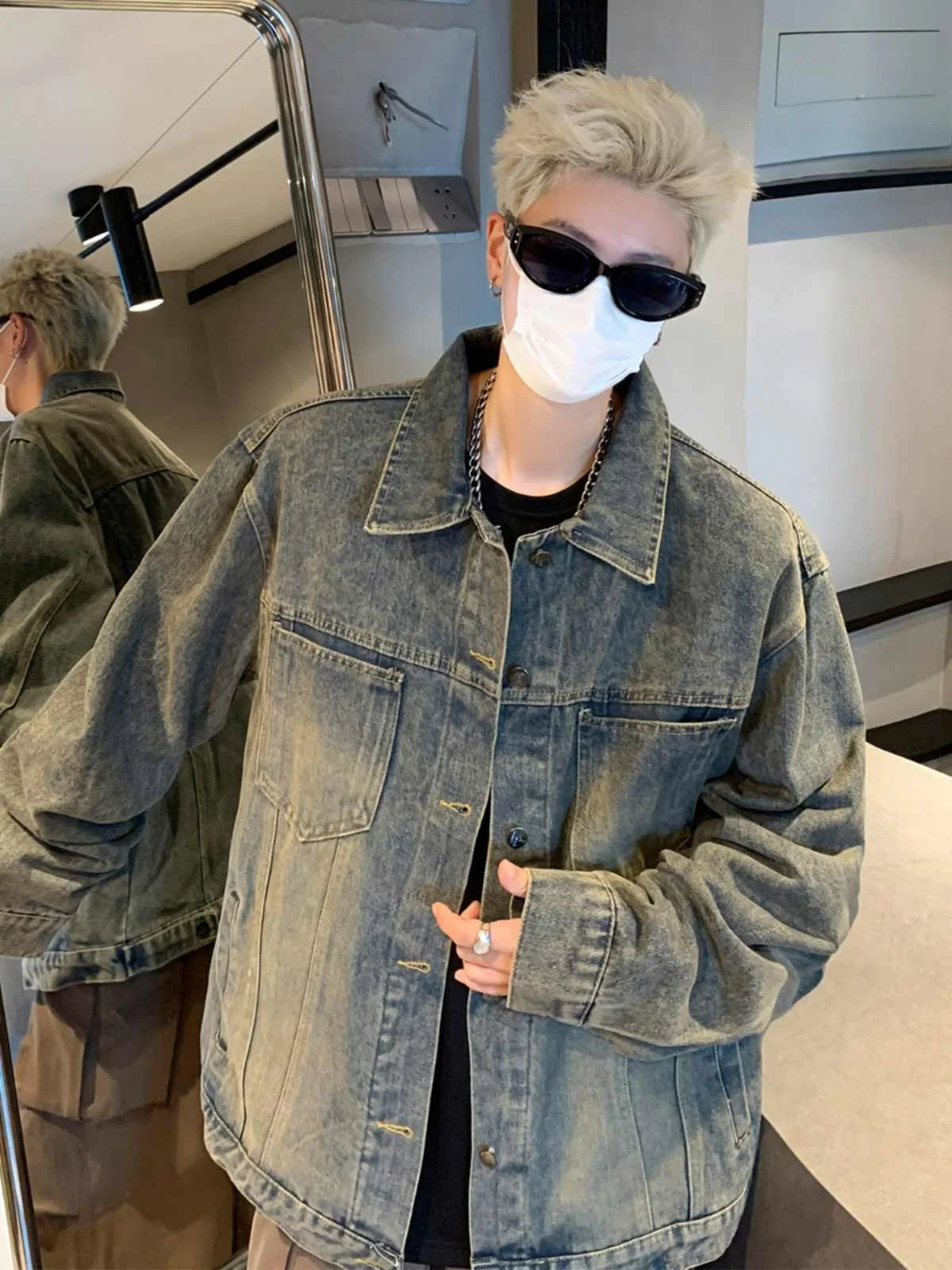 الرجعية الأمريكية Waed الدنيم Jaet الرجال ort ربيع الخريف طوق عمال Jaet خمر بارد المظهر الجينز Jaet #5