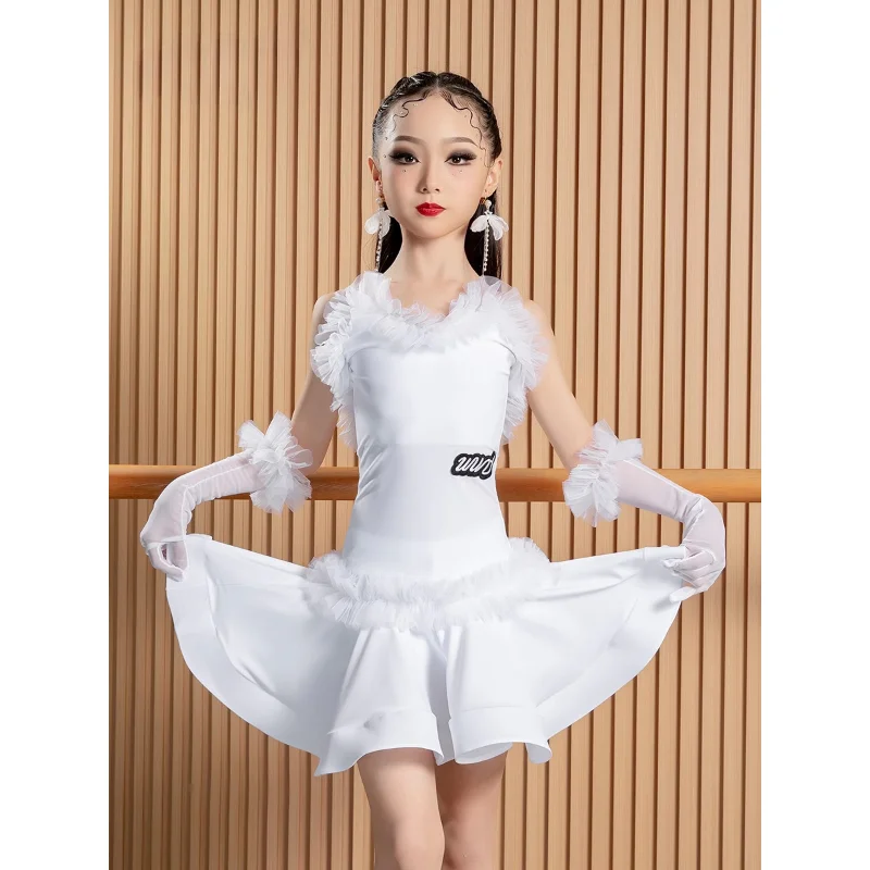 Vêtements de danse latine pour enfants, vêtements de scène de spectacle haut de gamme pour filles, robe d'entraînement de danse latine, nouvelle collection automne et hiver 2025