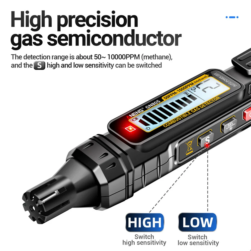 كاشف الغاز القابل للاحتراق مع إنذار مسموع ومرئي مقياس تسرب الغاز LCD الخلفية تحديد موقع مصدر غاز الميثان الطبيعي