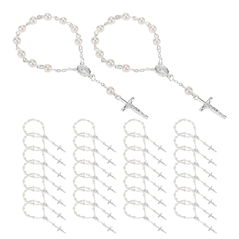 30Pcs Baptism Rosary Beads Finger Baptism Rosaries Faux for Baptism Favors Favors Communion Favors-DTB1