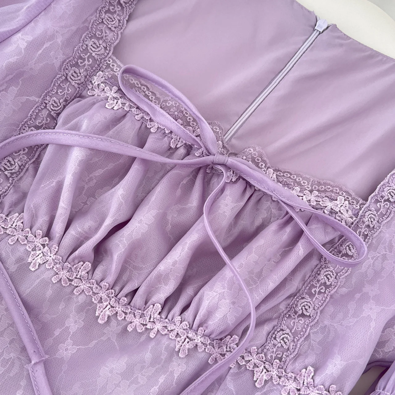 Chic vintage square neck long sleeve lace slim Elegant Fairy korean fashion Boho Sundress women clothing Long dress