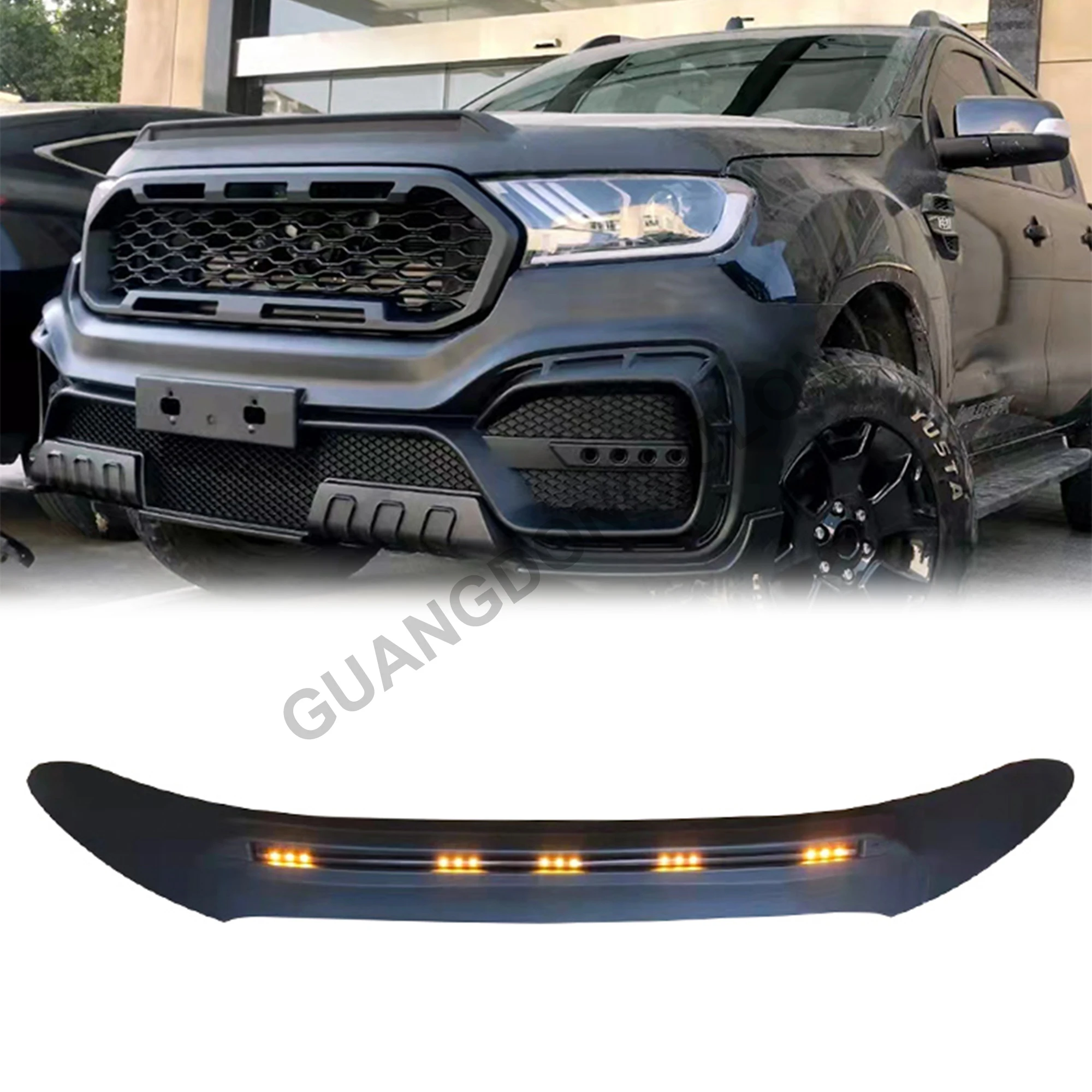 Front Protector Engine Hood Trims Car Part Sand And Stone Stopper Guard Plate Cover with LED For Hilux Revo 2015-2020