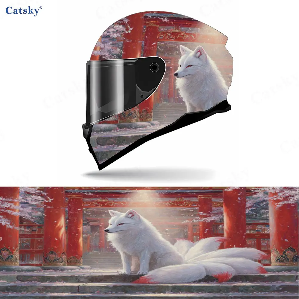 Nine-tailed white fox PVC material self-adhesive waterproof motorcycle helmet sticker, paste firmly and do not fall, waterproof