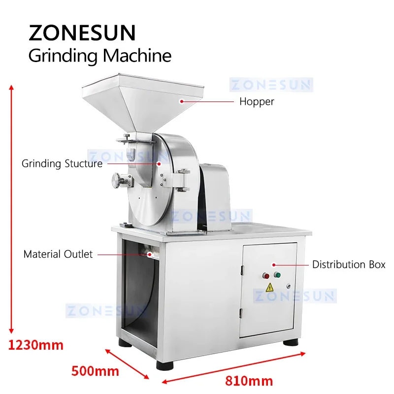 ZONESUN مطحنة مسحوق الفلفل الحار آلة طحن المسحوق فائقة الدقة معدات صنع الفلفل الحار ميرشي ZS-PGM320
