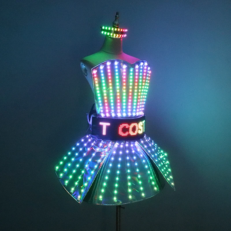 Full Color LED Costume Laser Mirror Luminous Dress Bar Dj Gogo Dancer Singer Stage Glowing Clothes Women Evening Birthday Outfit