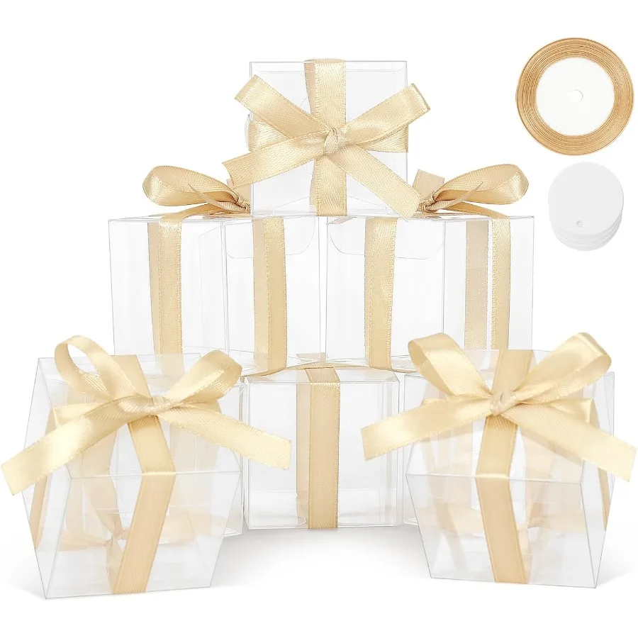 

120 Pcs Clear Boxes for Favors 3x3x3 Inches Clear Gift Boxes PET Material Party Favor Boxes Plastic Small Gift Boxes with Lids