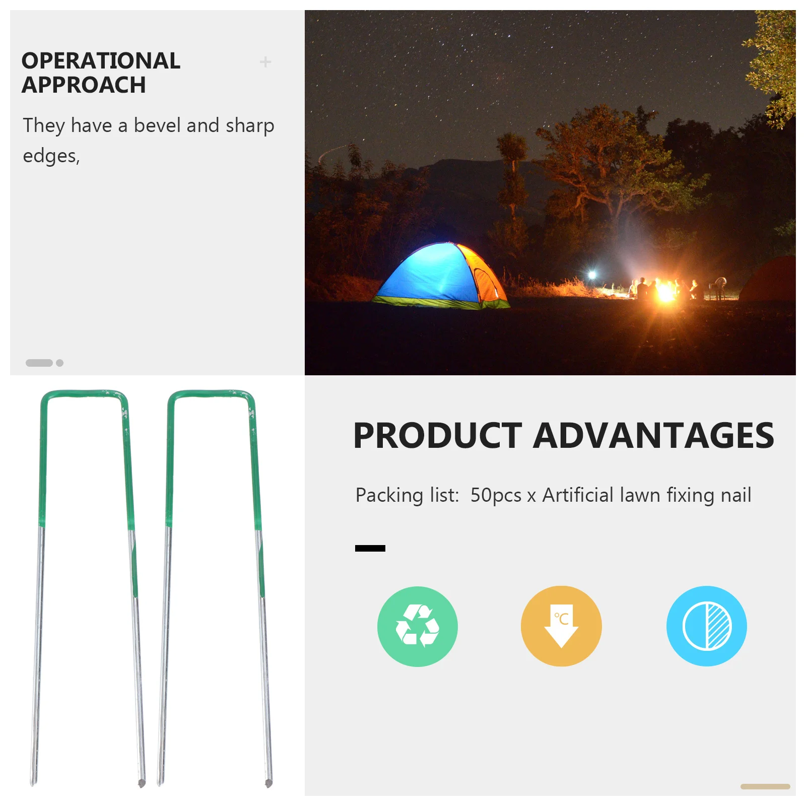 50 قطعة أوتاد معدنية مجلفنة لمشاريع الحديقة تثبيت الحديقة الفضة الأخضر مقاومة للأحماض تصميم مشطوف طويل الأمد