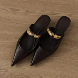 Punk Gothic Metal Buckle Low Heels Sandals Women 2024 New Pointed Toe Thick Heeled Summer Slippers Woman Platform Muller Shoes