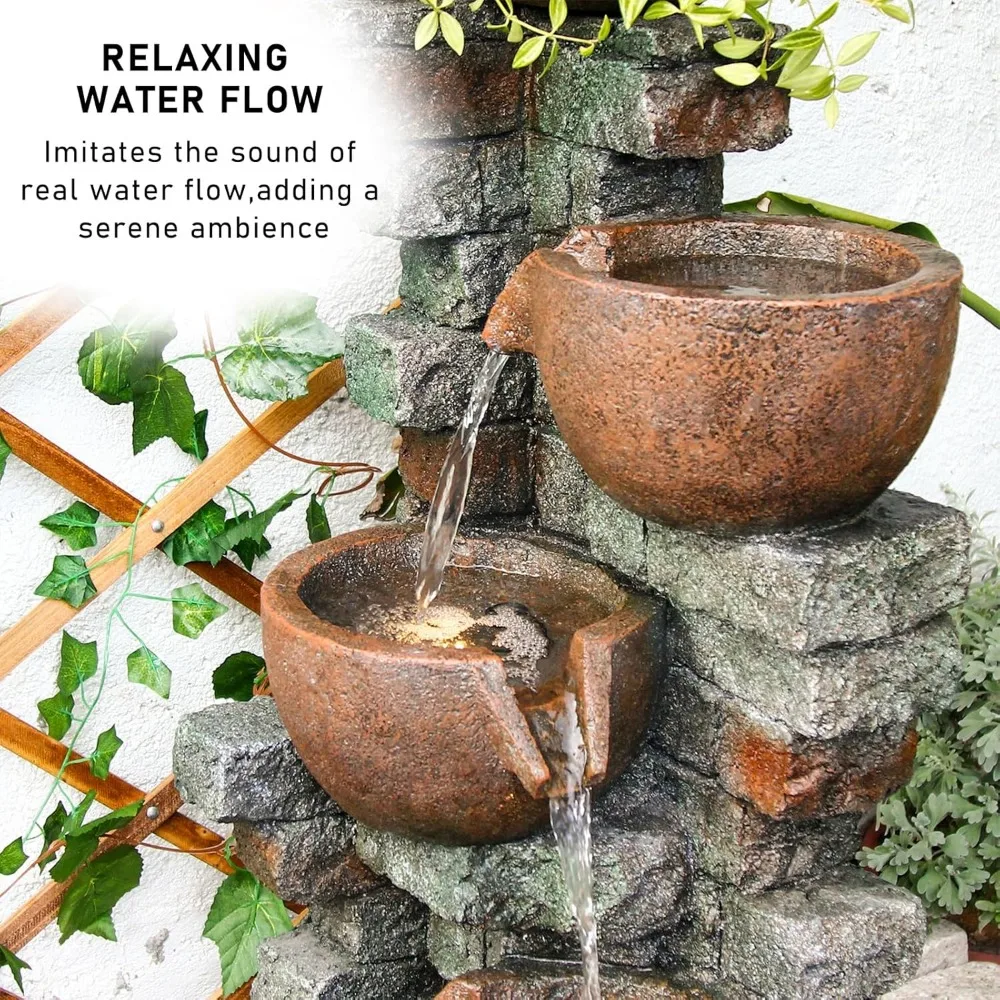 39.37 بوصة ارتفاع نافورة حديقة المياه في الهواء الطلق 5 طبقات وعاء متتالي وأحجار مكدسة شلال مياه ميزة وعاء داخلي زارع وات