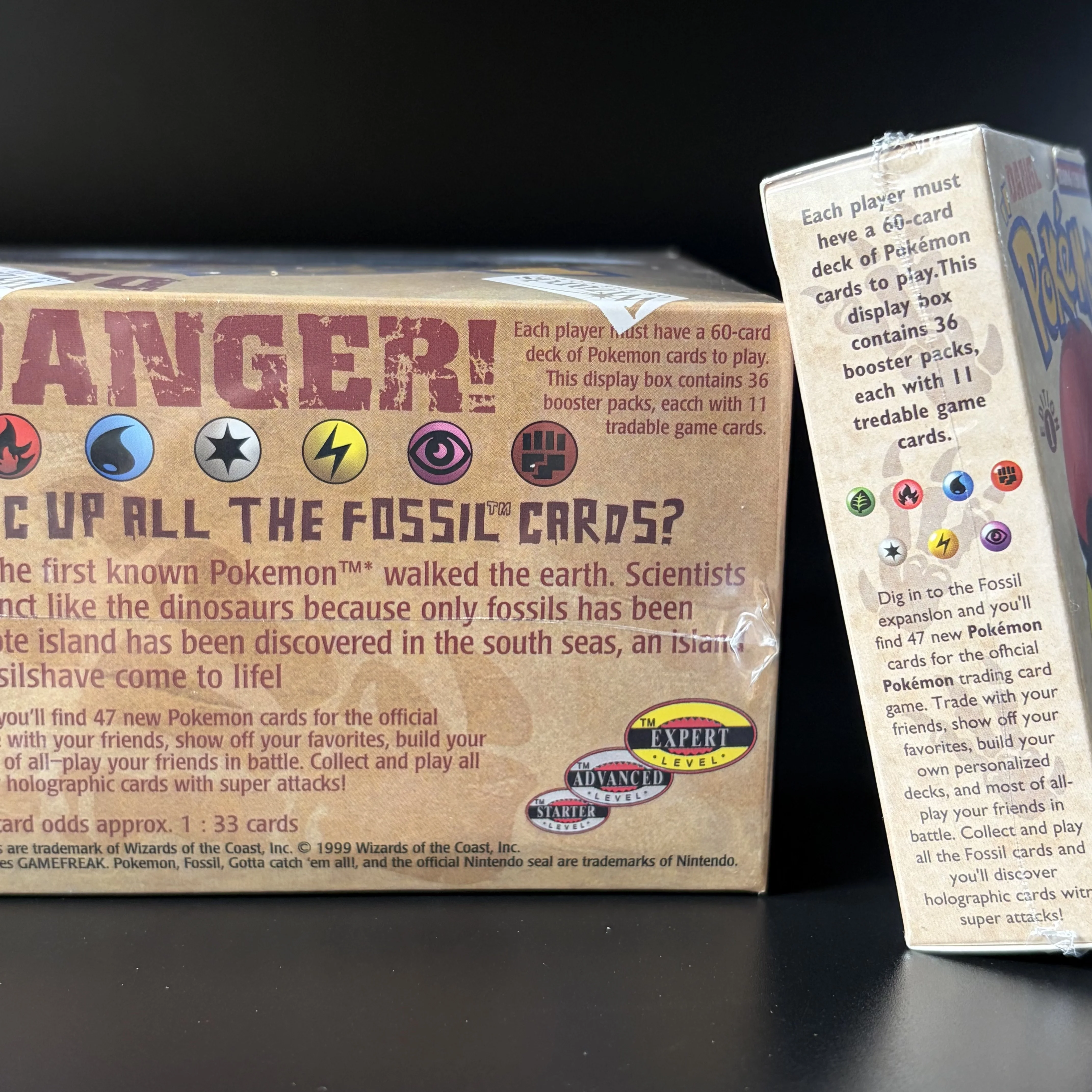 PKM TCG 1999 Fossil 1st Sealed Booster Box/36Packs Complete Set/62Pcs Holo Rare Vintage Gengar Proxy Display Collector's Bundle