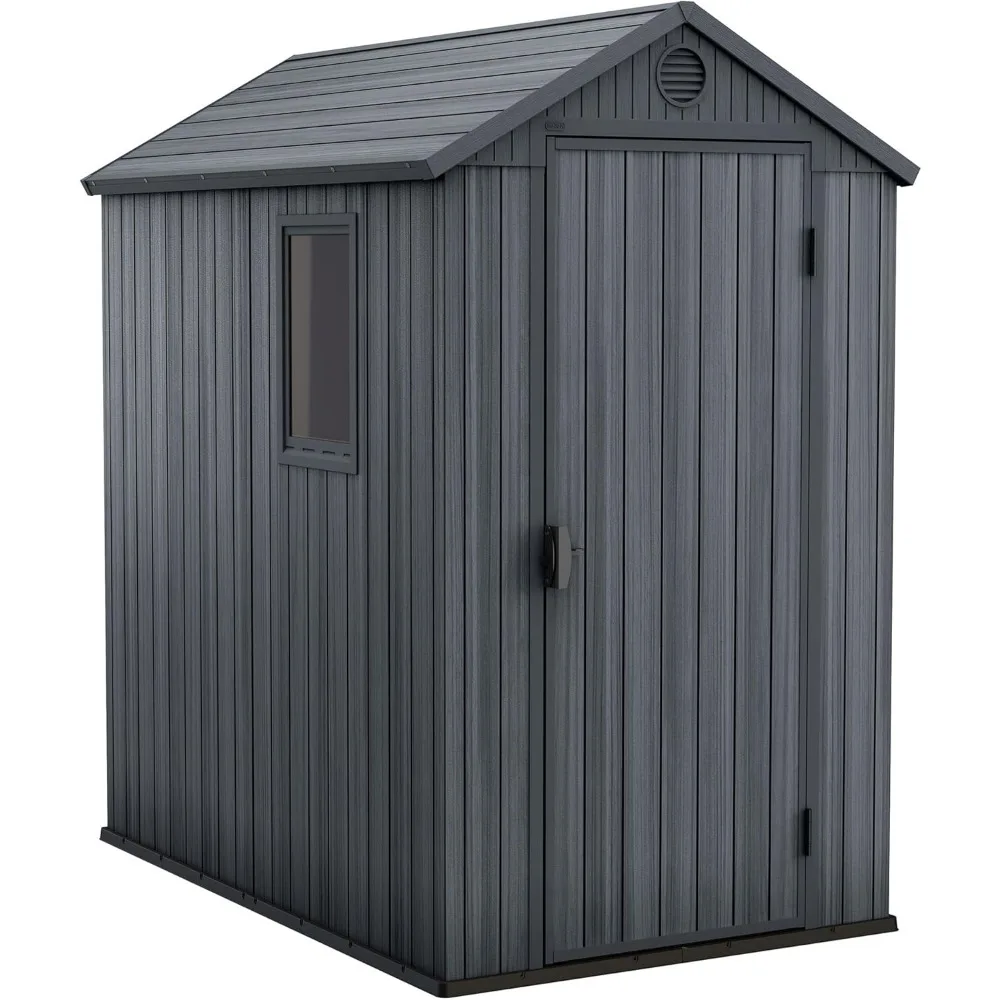 

Darwin 4x6 Ft All-Weather Storage Shed with Window, Built-in Ventilation Customizable Walls & Lockable Single Door Graphite Grey