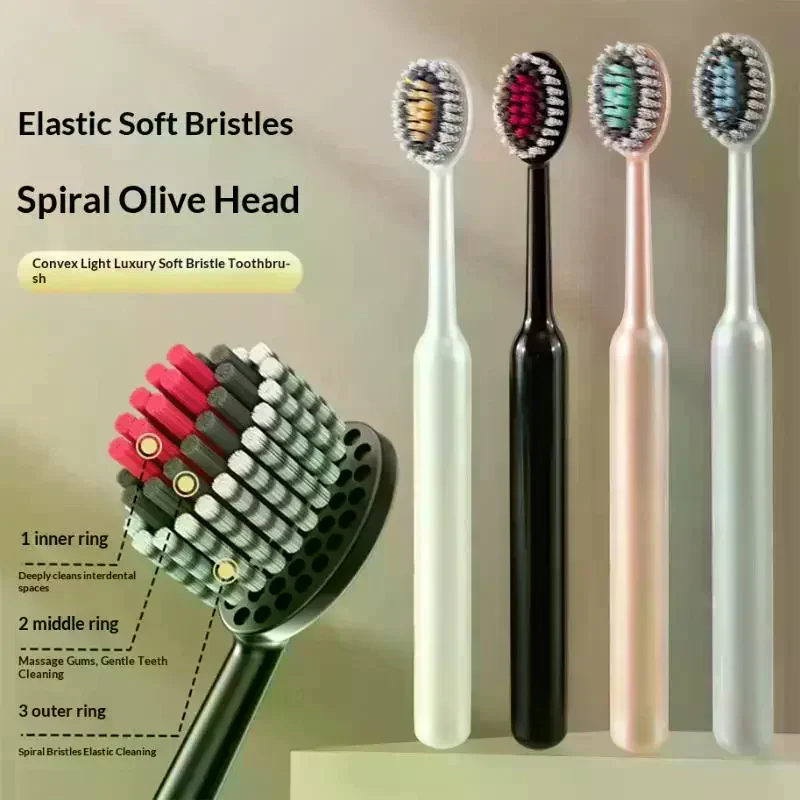 Combo Of 4 Soft Bristle Toothbrushes For Effectively Removing Plaque And Food Residue Convex Mountain Shaped ToothBrush