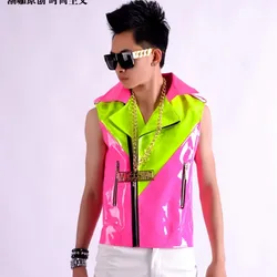 Spring Men's Brand Stitching Style Vest Suits Singer Clothing Slim Hair Bar Nightclub Costumes Suit Male Vests Coats