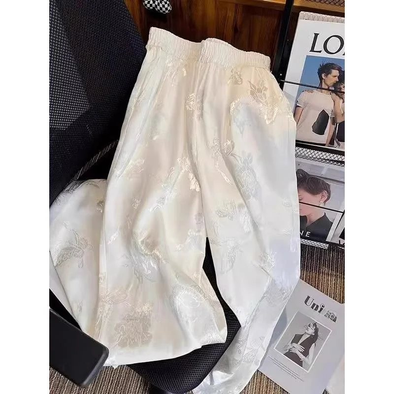 

Брюки унисекс больших размеров с высокой талией, широкими штанинами, прямого кроя, повседневные, летние, в винтажном китайском стиле, свободного кроя