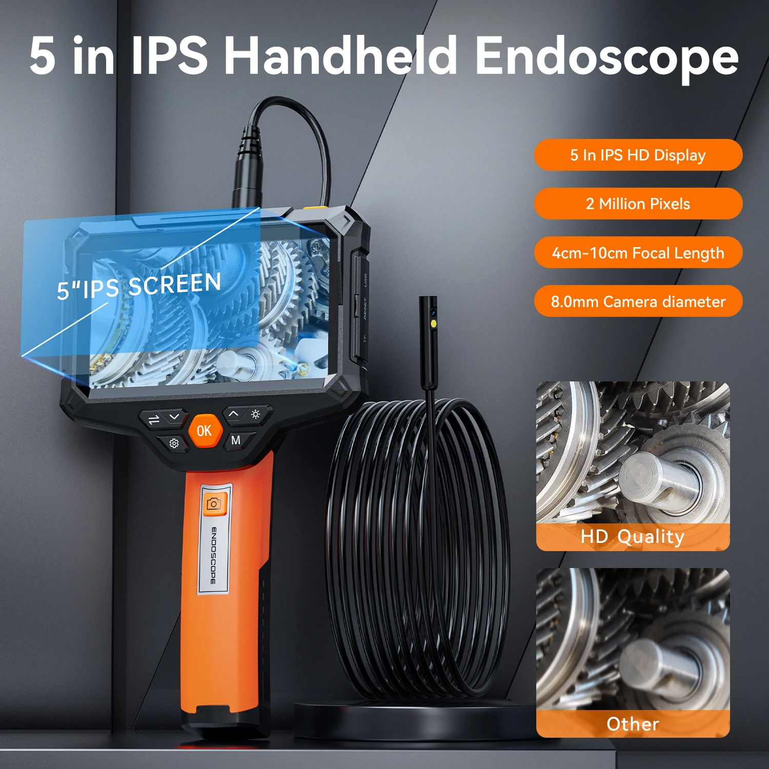 卸売 フルHD 下水道管検査ビデオカメラ修理ツール ボアスコープ ポータブル 2MP 5インチスクリーン 8mm リジッド工業用内視鏡
