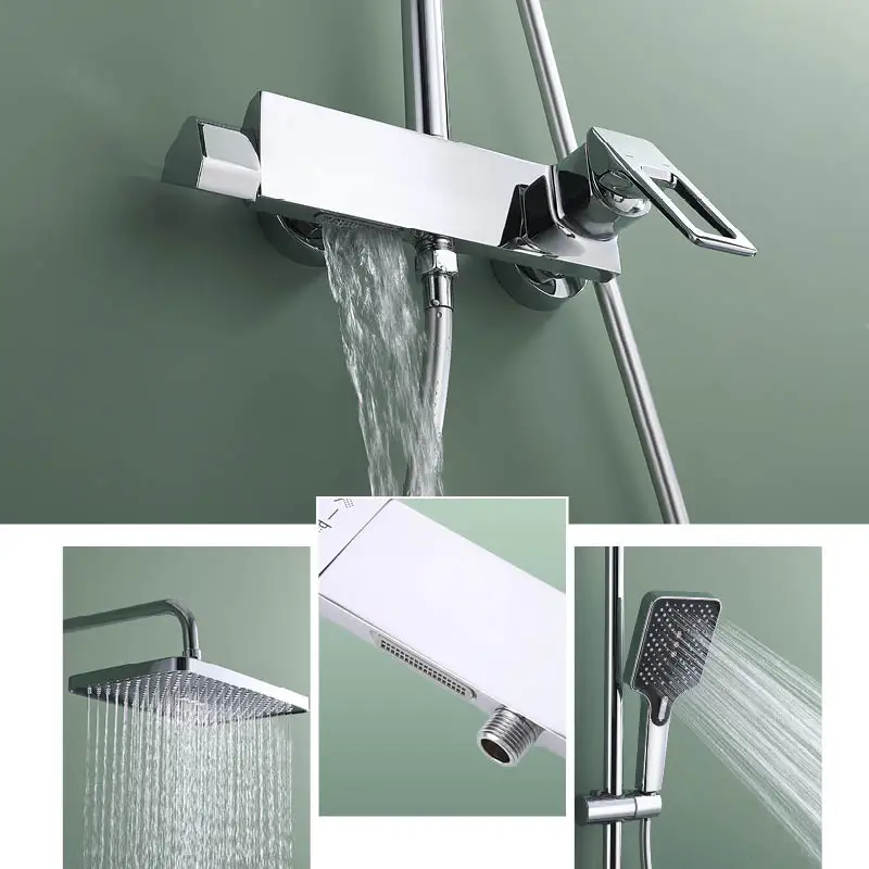 

Bathroom Rain Shower System with Handheld Shower Modern 3 Function Shower Faucet Set Bathroom Rain Shower Mixer Combo Set Chrome
