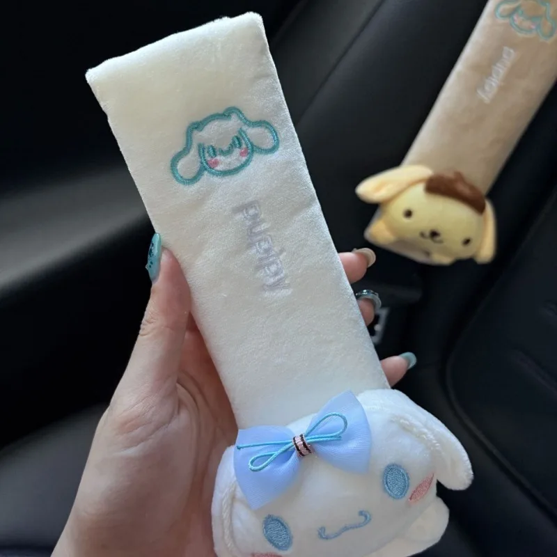 Sanrio minha melodia cinnamoroll protetor de cinto de segurança do carro dos desenhos animados anime personagem kuromi boneca acessórios carro kawaii decoração presente