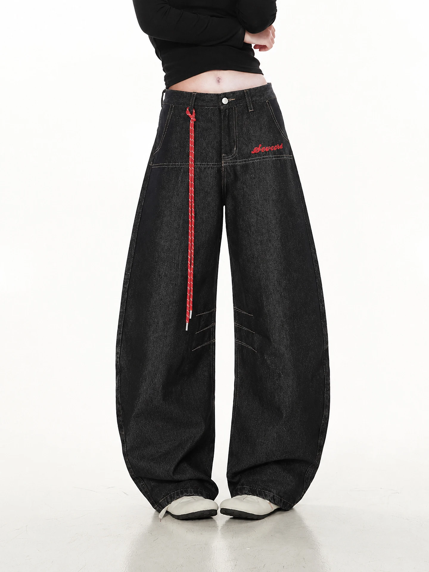 Retro American Wide Leg Denim Jeans Women Loose Design Sensation Small Audience Curved Knife Floor-Length Pants Draping