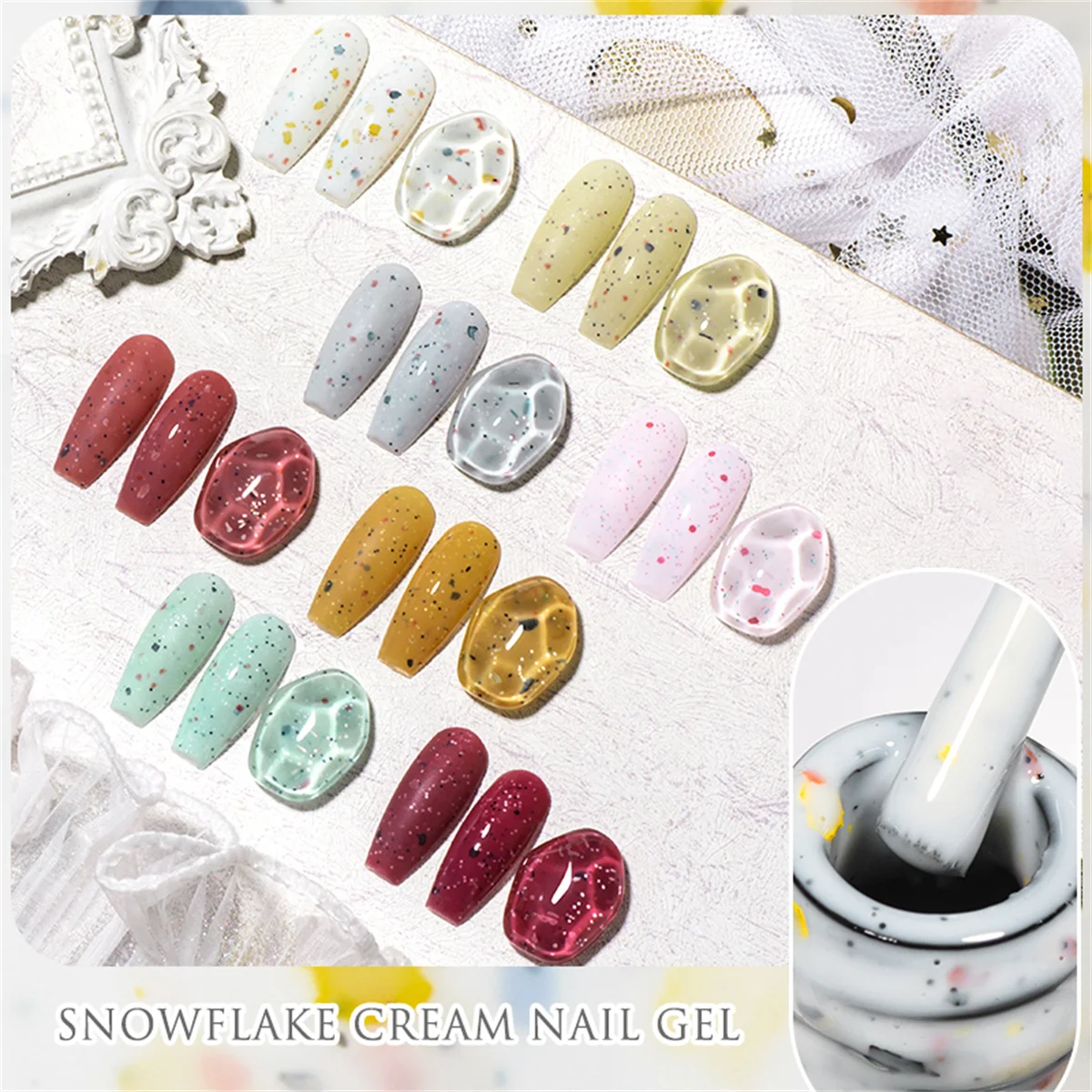 7ml Milky White Snowflake Cream Gel Nail Polish Pink Glitter Sequins Gel Semi Permanent Soak Off UV LED Varnish Nails Art Design