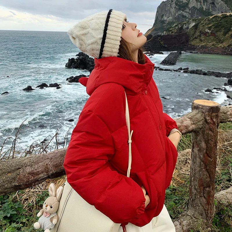 

Solid color hooded bread jacket for winter 2025, new thick and warm retro Korean short cotton jacket