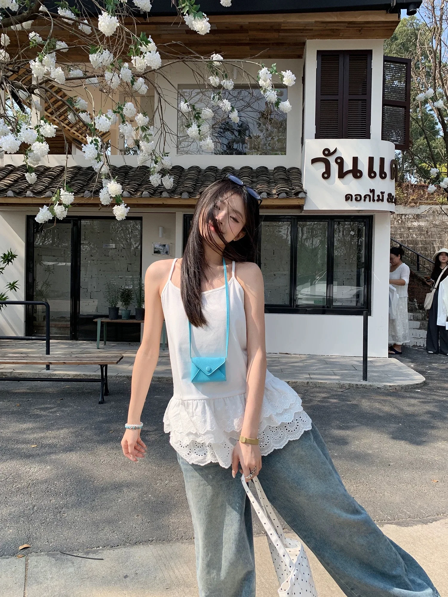 Lace Mid-Length Sleeveless Tank Top Women's Loose Fit Base Shirt Large Size plus Size MM Layering Inner Wear Cotton 95%