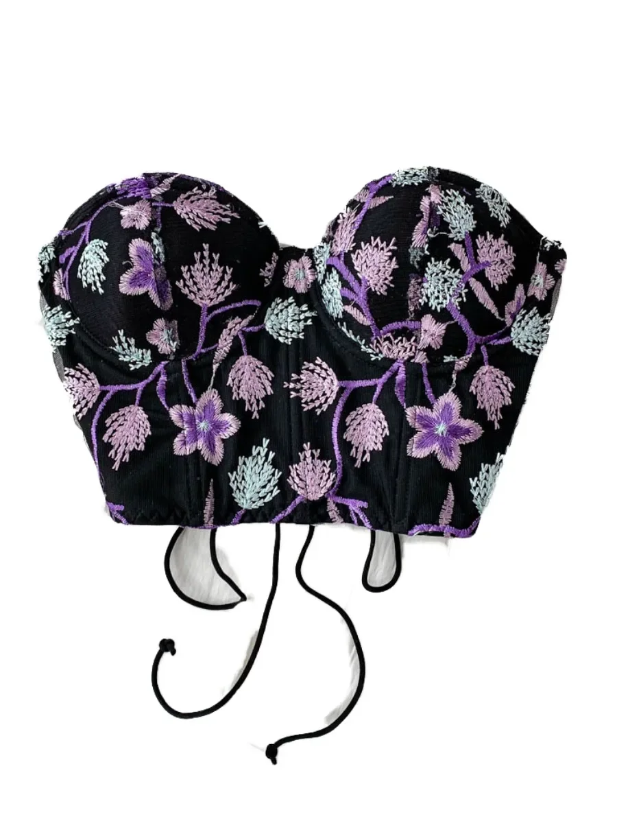 ssTss Reggiseno corto imbottito ricamato da donna New American Fishbone Slim Top corto esterno Camis Vest Fashion Trendy