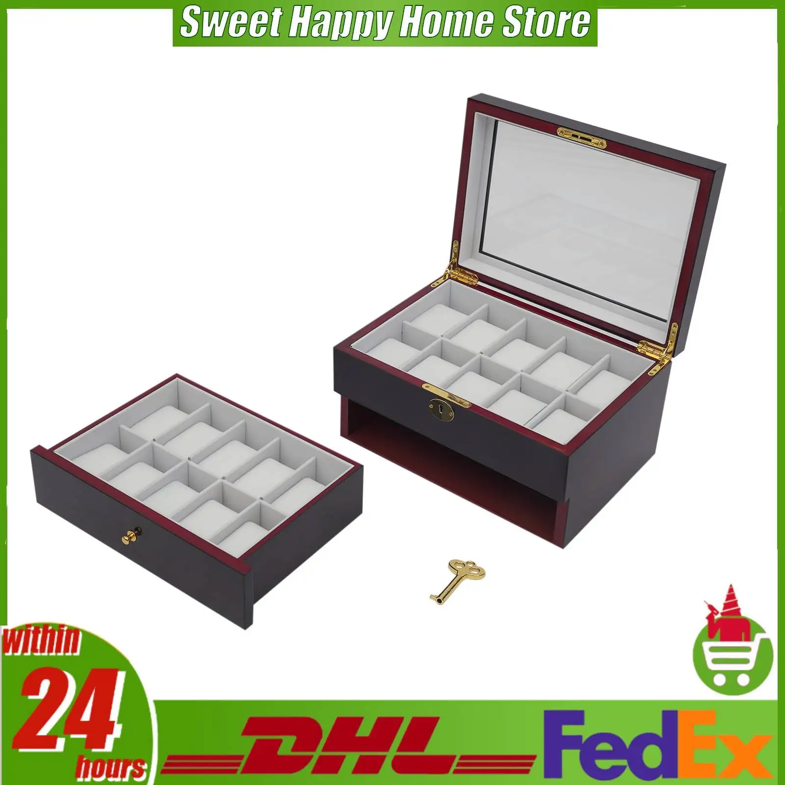 

Органайзер-витрина для 20 часов с выдвижным ящиком, запираемый, под дерево, с подушечками для часов, подарок для мужчин-коллекционеров часов